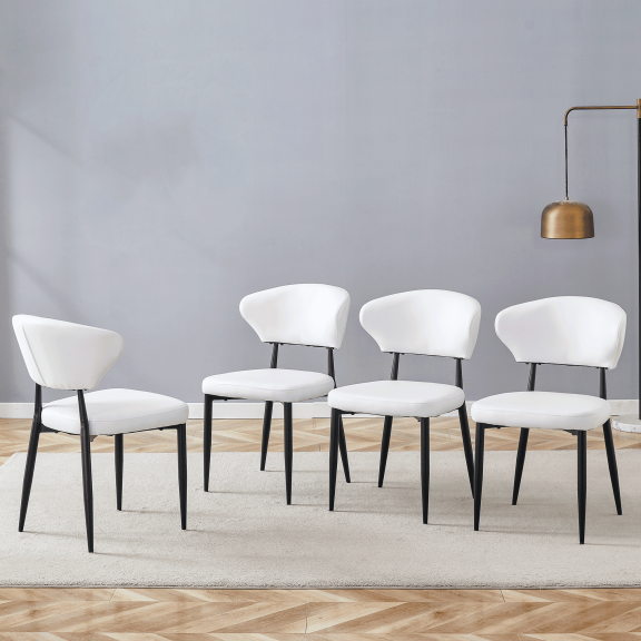 Cterwk 4 Pack Modern Dining Chair with Metal Legs, Comfortable PU Leather Side Chair for Living Room, Dining Room, White