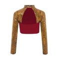 thumbnail image 4 of renvena Girls Long Sleeve Lyrical Dance Crop Top Sequins Backless Rhinestones Press Button Jazz Hip Burgundy 16, 4 of 5