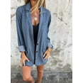 thumbnail image 6 of Women'S Button Denim Shirt Long Sleeve Lapel Casual Loose Denim Jacket Washed Blue L, 6 of 7