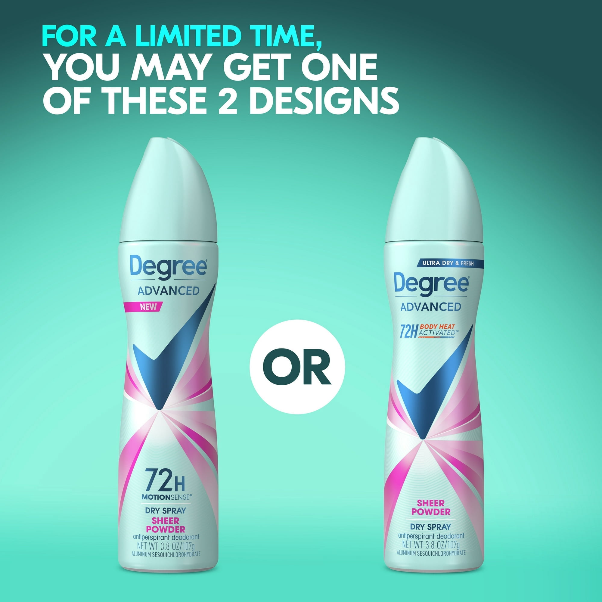 Degree Advanced Long Lasting Women's Antiperspirant Deodorant Dry Spray, Sheer Powder, 3.8 oz (2 Pack)