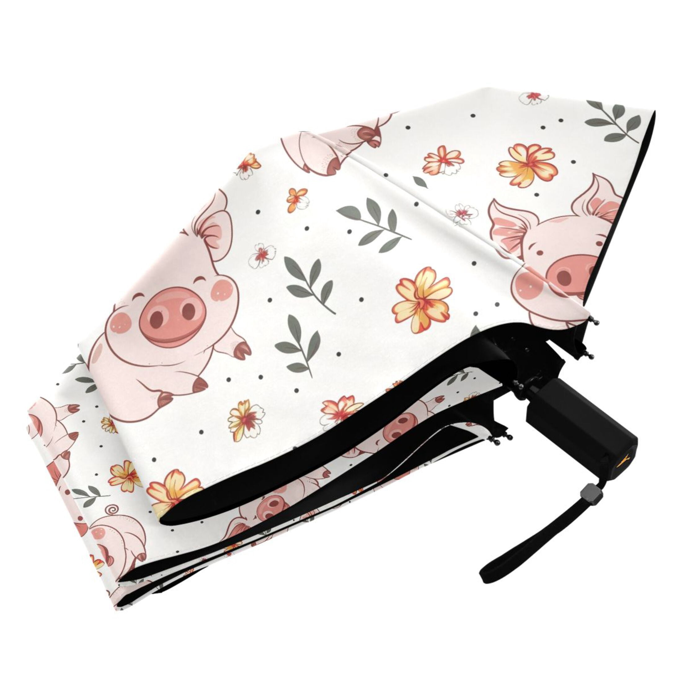 Cute Pig Flower Leaf Compact Sun Umbrella Windproof Travel Umbrellas for Rain Strong Portable UV Protection