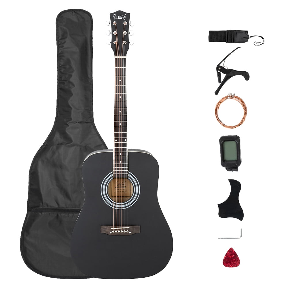 Lowestbest 41 Inch Rounded Folk Guitar with Bag Shield Wrench Tuner Capo, Black Lowestbest 41 Inch Rounded Folk Guitar with Bag Shield Wrench Tuner Capo, Black