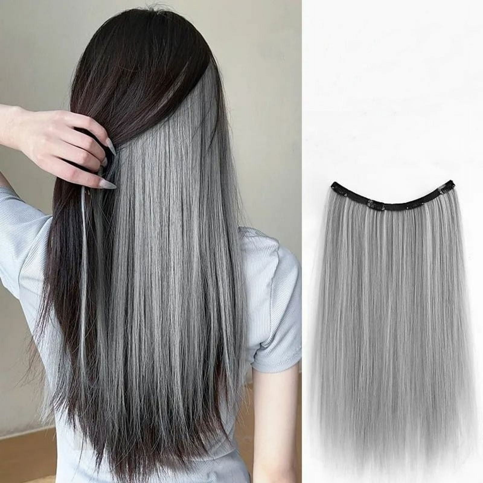 Versatile Dyed One-piece Synthetic Clip-in Hairpiece for White Hair Natural Feel and Easy-to-Style Extension Seamless Wig Piece