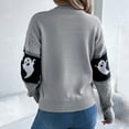 thumbnail image 4 of Womens Halloween Pumpkin Sweater Cute Crewneck Knitted Long Sleeve Pullover Tops Fall Winter Fashion Clothes #02 Grey Size L, 4 of 4