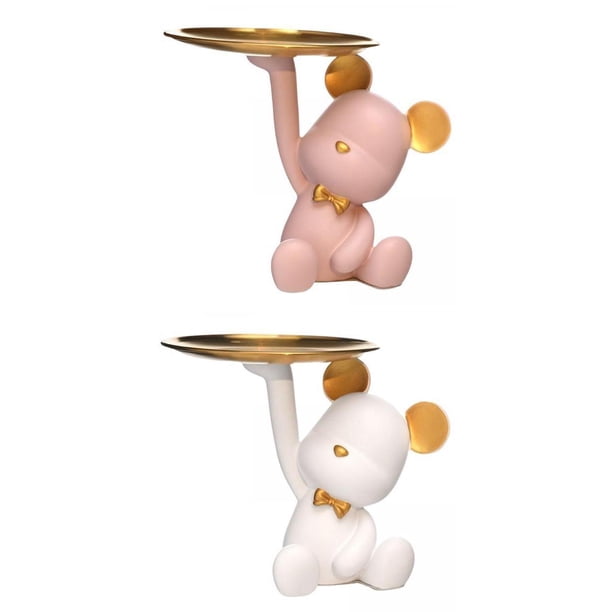 Estatua de resina,Soporte de escritorio para bandeja de almacenamiento de estatuas de osos de dibujos animados,Bear Statues Key Candy Coin Storage Box Organizador,Escritorio de arte de resina