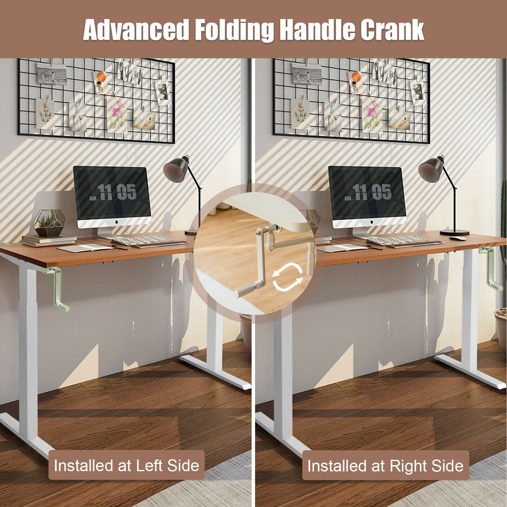 Gymax Height Adjustable Standing Base Hand Crank Sit to Stand Desk Frame White