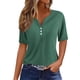 thumbnail image 1 of Camiseta de Mujer Camiseta Estampado Botón Manga Corta Diario Fin de Semana Moda Básica Cuello en V Regular Top Verde Oscuro/L, 1 of 7