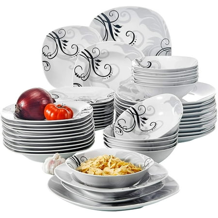 

VEWEET Series Annie 30-Piece Ivory White Ceramic Porcelain Dinnerware Set with Pink Floral Pattern including Dinner Plates Dessert Plates Soup Plates and Cups and Saucers Service fo