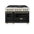 thumbnail image 2 of ZLINE Autograph Edition 48 in. 6.0 cu. ft. Legacy Dual Fuel Range with 7 Burner Gas Cooktop and 2 Electric Ovens in Stainless Steel with Black Matte Doors and Champagne Bronze Accents (RAZ-BLM-48-CB), 2 of 2