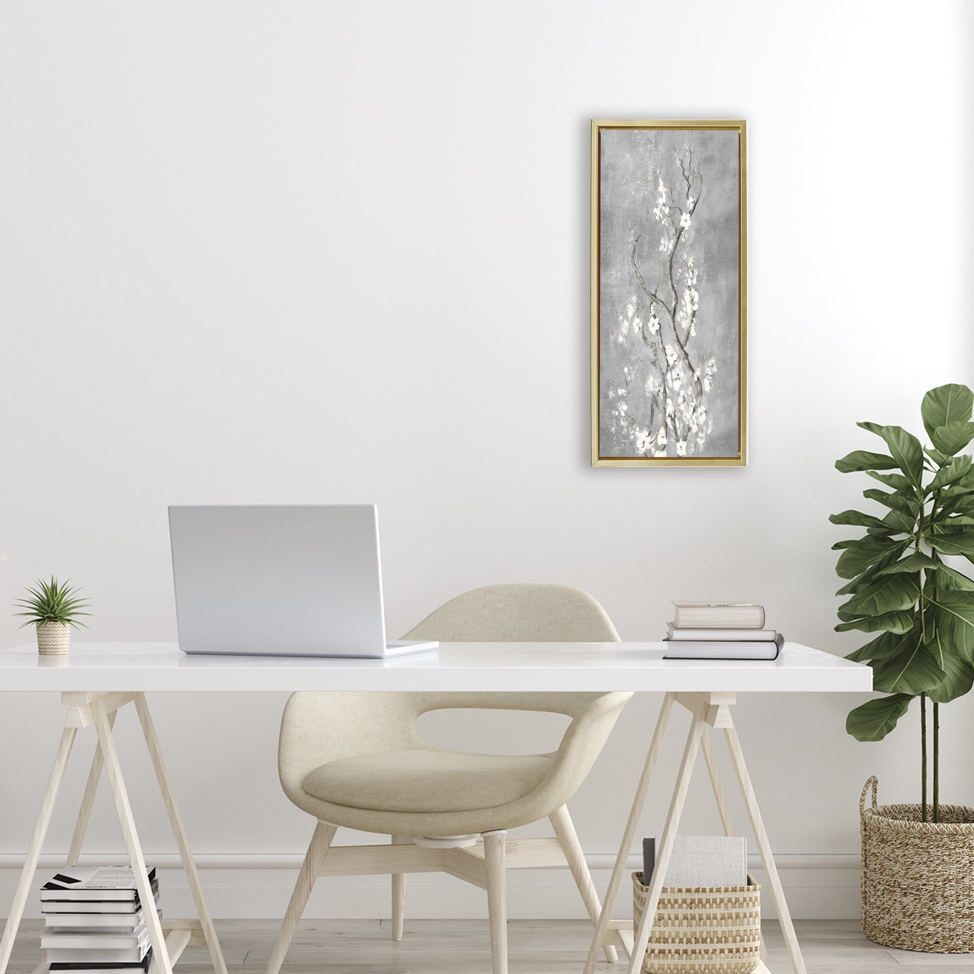 Stupell Industries White Cherry Blossoms Reaching Gold Framed Floater Canvas Wall Art, design by Patricia Pinto