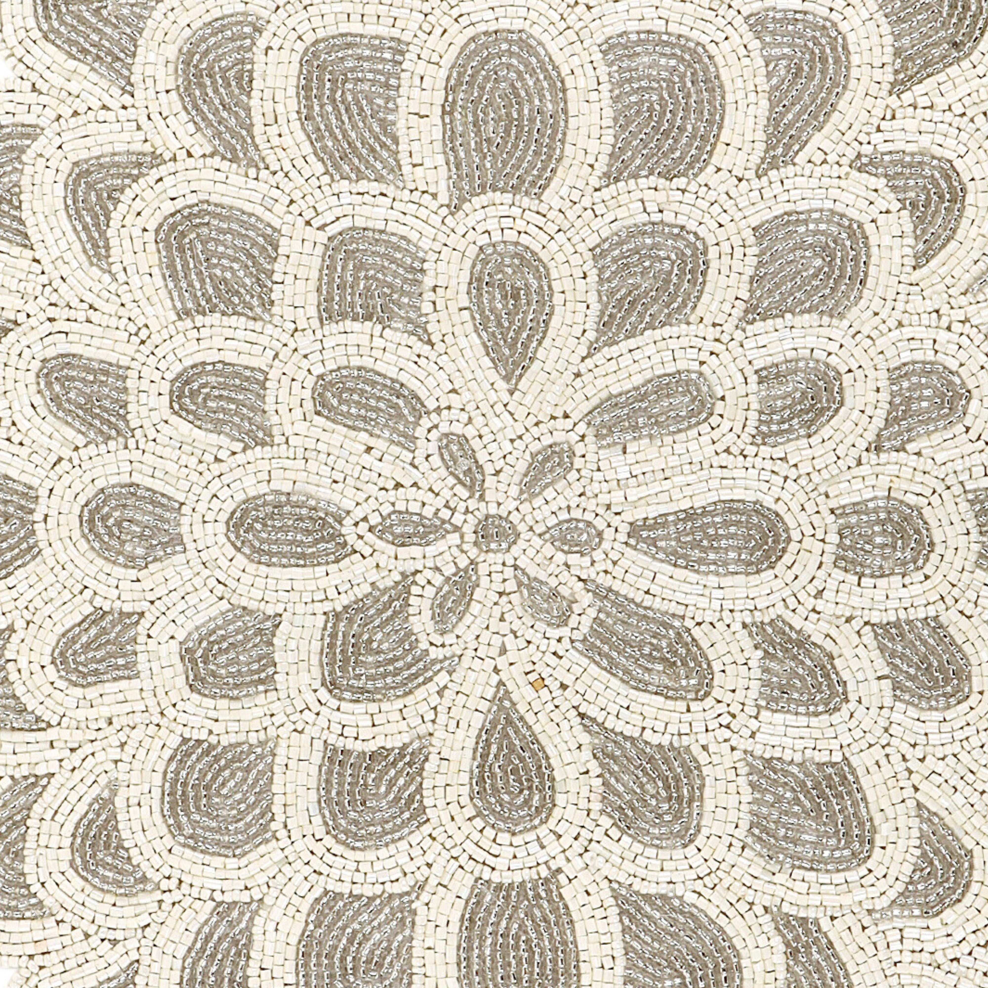 Handcrafted Glass Beaded Table Runner - Elegant Decorative Dining Table Décor (White Silver)