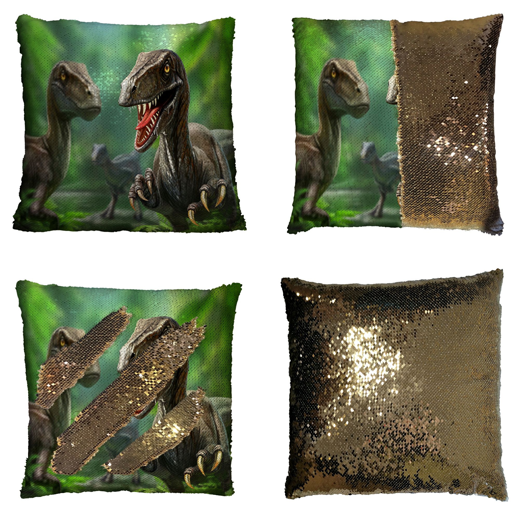 sequin dinosaur pillow
