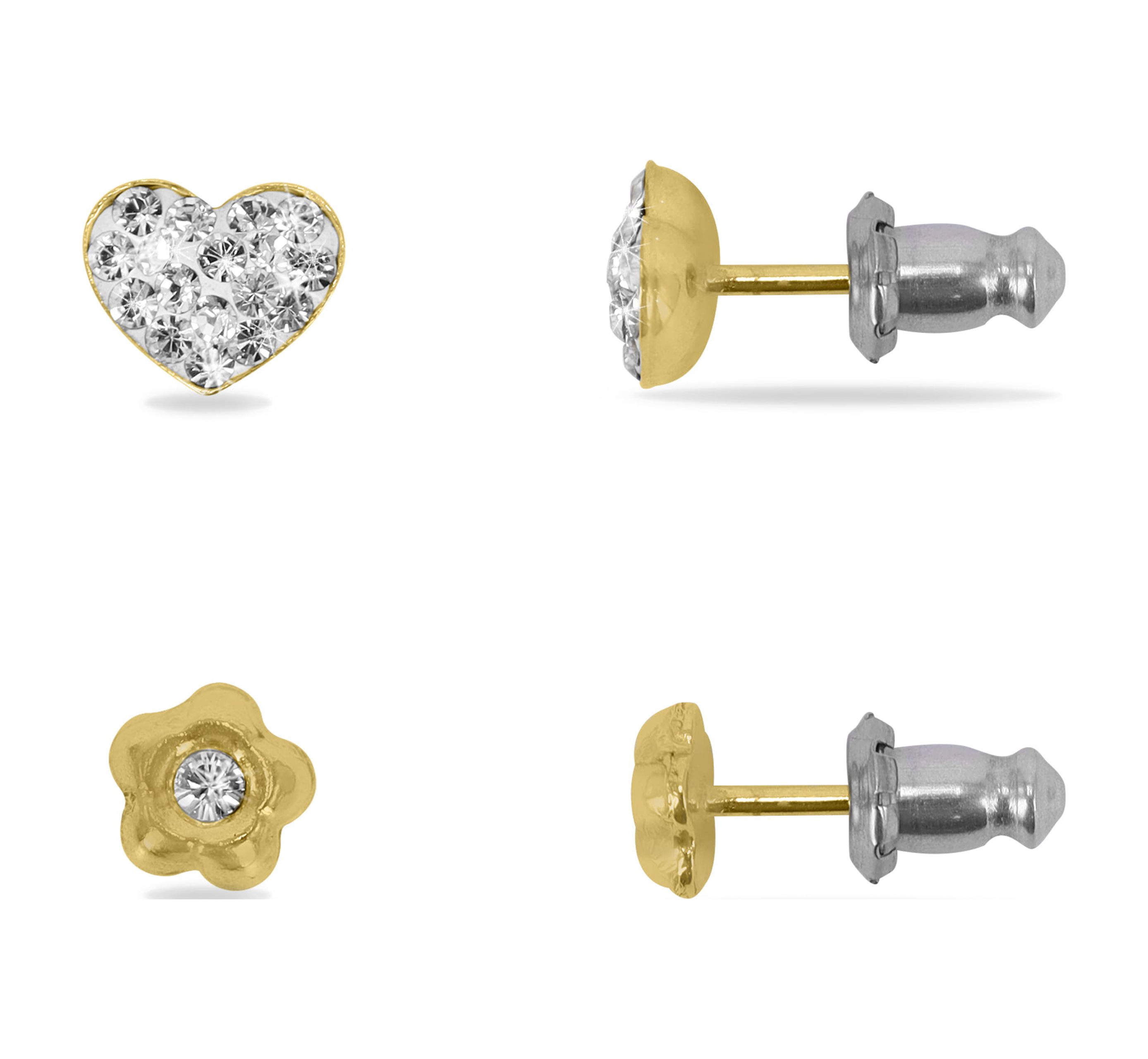 Brilliance Fine Jewelry Crystal Flower and Heart Stud Set photo 3