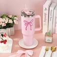 thumbnail image 4 of Pink Bow Tumbler with Handle 40oz Coquette Bowknot Tumbler with Straw and Lid Pink Stainless Steel Cup for Girl Women Friend Holiday Birthday Gift, 4 of 6