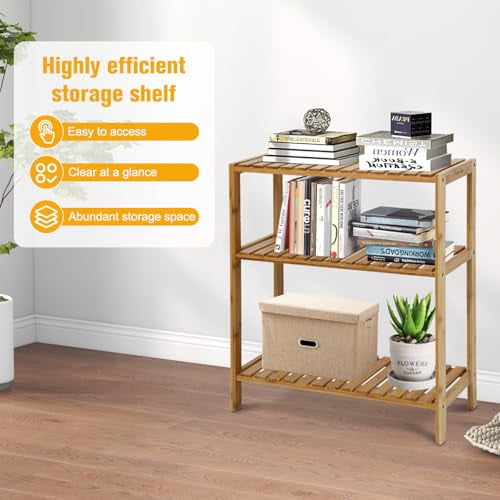 Standing Shelf 3-Tier Bamboo Kitchen Storage Rack Utility Stand Shelf Multifunctional Holder for Bathroom, Living Room