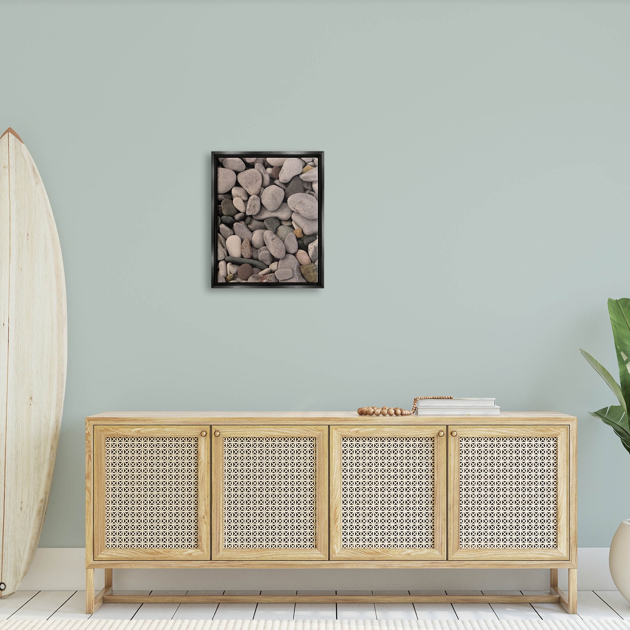 Various Beach Pebbles Composition Coastal Photograph Jet Black Framed Art Print Wall Art