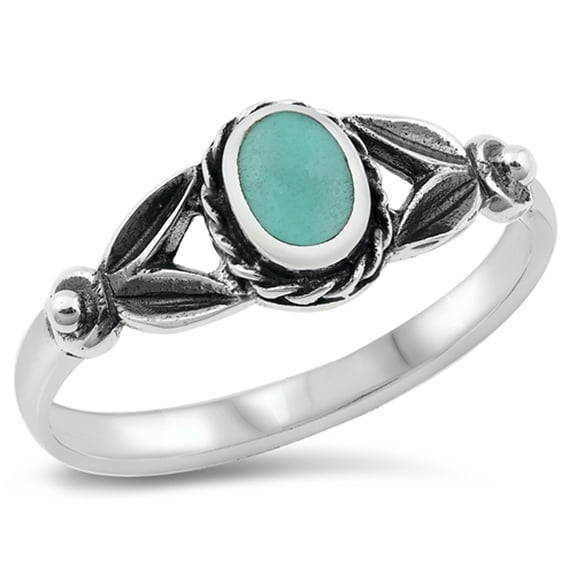 Vintage Simulated Turquoise Floral Oval Rope Ring .925 Sterling Silver Band Blue CZ Female Size 6