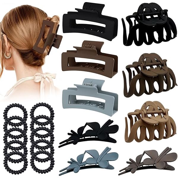 wonima44 19 Pack Claw Clips for Women, Big medium Matte Hair Claw Clips Set, Non-slip Extra Large Hair Clips for Women Thick Thin Hair, Strong Hold Banana Jaw Claw Clip, Neutral Colors (A Sets)