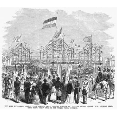 Peace Jubilee 1871 Ncrowd At Tompkins Square Park In New York City During The Grand German Peace Jubilee 10 April 1871 Contemporary American Wood Engraving Poster Print by Granger Collection