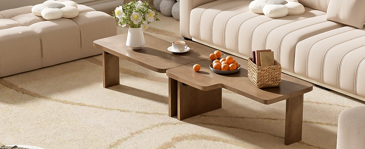 Euroco Modular Coffee Table Set of 2 – Freely Configurable Wood Grain MDF Tables with Modern Design, Compact Side Table Option