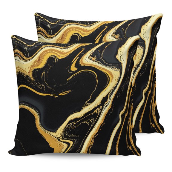Waterproof Outdoor Throw Pillows with Inserts 16"x16" Set of 2, Black Gold Marble Soft Decorative Pillowcases for Couch Bedroom, Modern Geometric Textured Pillow Covers for Sofa Living Room