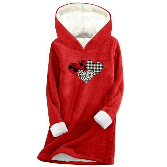 VBVC Women's Heart Print Lightweight Long Coat,Ladies Windproof Thick Pullover,Merry Christmas Outerwear For Women,Red,Size XXL