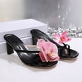 thumbnail image 5 of Womens Kitten Heels Square Toe Tong Sandals Heeled Flip Flops with Flower Decor Summer Dressy Slip on Slides Shoes Black Size 8, 5 of 8