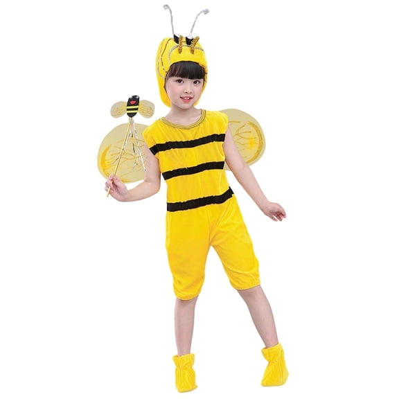 WhouRiu Toddler Boys Outfits Sleeveless Cartoon Bee Jumpsuit Kids Holiday Party Performance Show Outfit Set,5-Piece Yellow,Size 2-3 Y