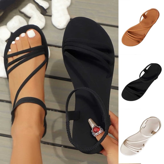 Summer Sandals for Women Casual Fashion Casual Solid Colors Spring And Summer Fish Mouth Flat Heel Sandals Women's Beach Sandals