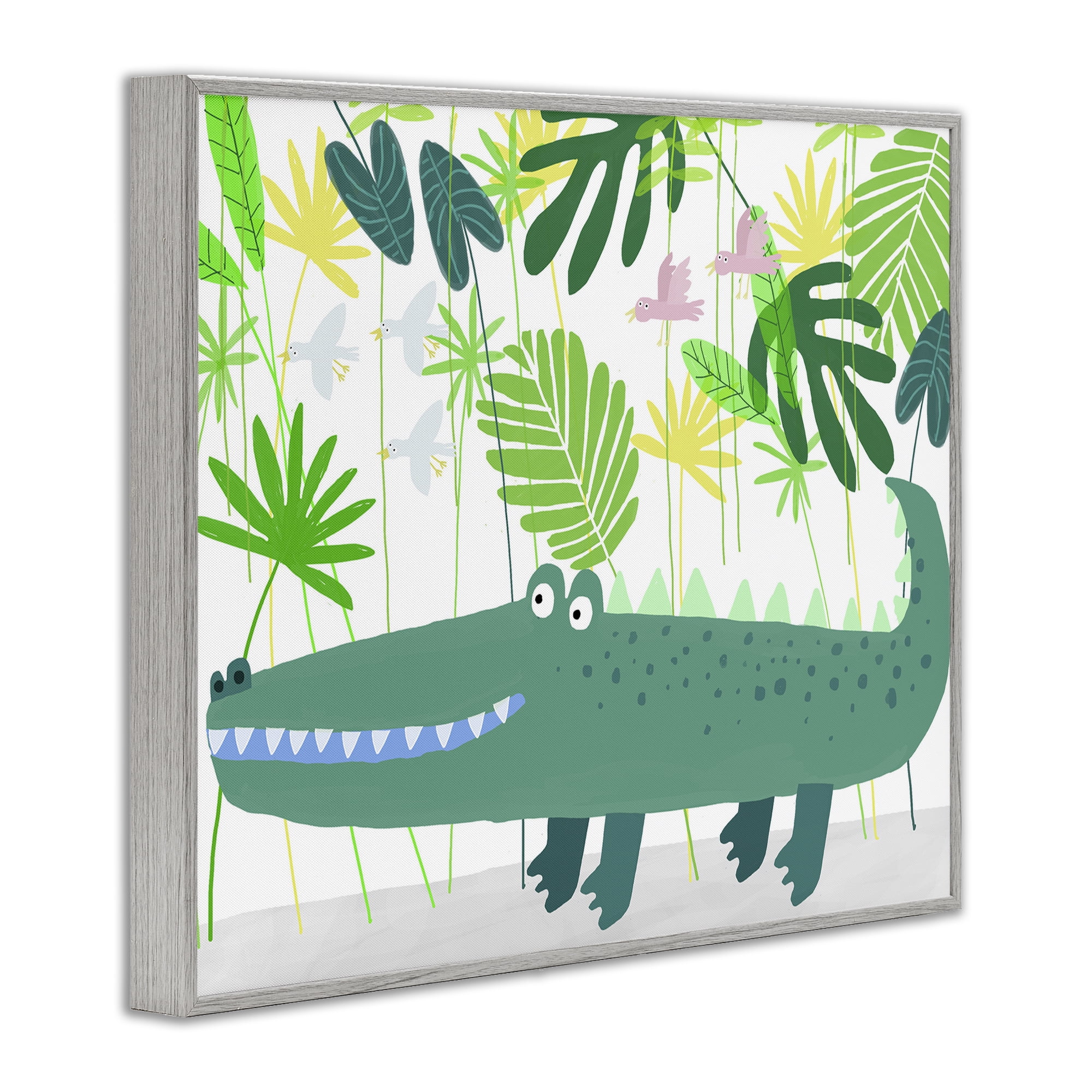 Stupell Industries Crocodile Jungle & Leaves Gray Framed Giclee Art, design by Carla Daly