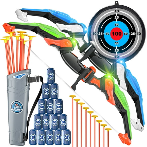 Bow and Arrow for Kids, Green and Blue, Kids Archery Set Toys with Light-up LED Includes 32 Suction Cup Arrows, Indoor Outdoor Bow and Arrow Toys Gifts for 5 6 7 8 9 10 11 12 Year Old Boys