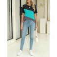 thumbnail image 5 of Women's Color Block Short Sleeve T Shirts Casual Crew Neck Tops Basic Summer Loose Fit Tee, 5 of 5