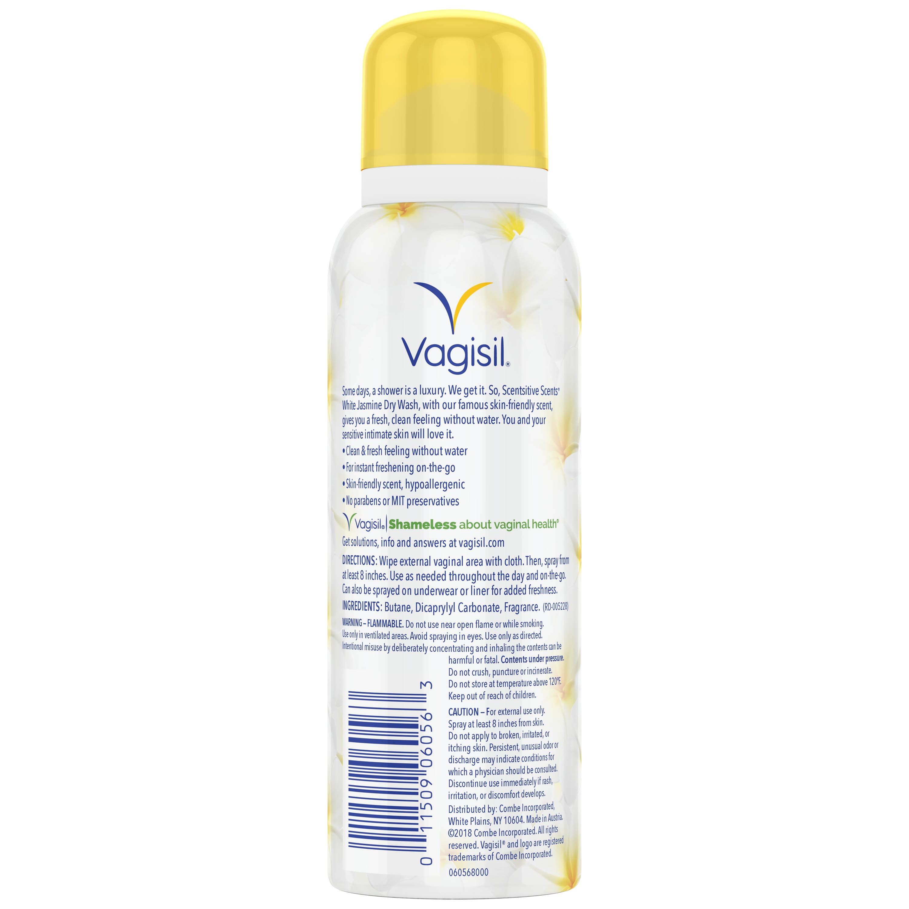 Vagisil Scentsitive Scents Dry Wash Feminine Spray, White Jasmine, 2.6 oz., 4 Pack