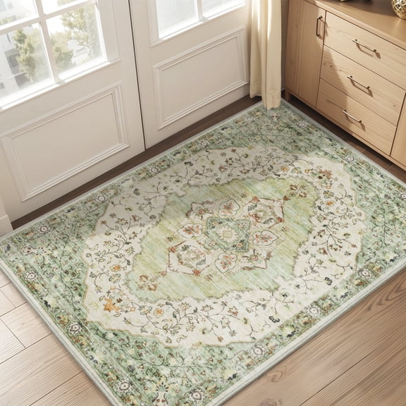 VUNATE 2'x3' Area Rugs Door Mat Washable Rugs Floral Vintage Entry Rug Botanical Indoor Doormat Soft Carpet for Entryway Kitchen Laundry Room Bathroom Rugs Contemporary Home Decor Green