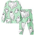 thumbnail image 2 of JCCXIN Kid Girls Pajamas Halloween Sleepwear Long Sleeve Crew Neck Top And Pants 2 PC Sleep Set Ghost Graphic Soft Fall Winter Casual Daily Homewear Funny Nightwear,Light Green,3-4 Years, 2 of 4