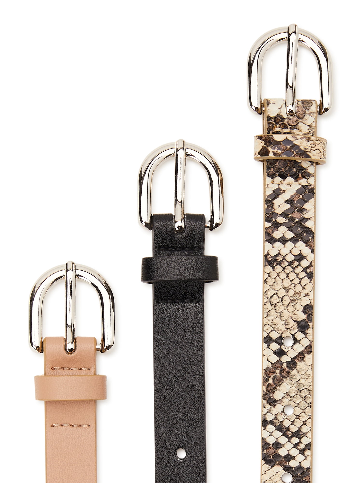 Madden NYC Women's 3 for 1 Belt Set, Black/Tan/Snake Print