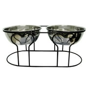 YML DDB7 Wrought Iron Stand with Double Stainless Steel Feeder Bowls