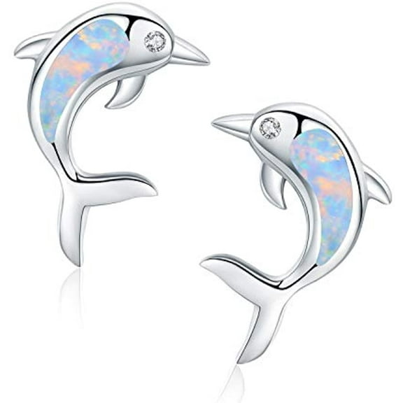 TANGPOET Dolphin Opal Earrings Ear studs 925 Sterling Silver Earring for Women Jewelry Animal Gifts