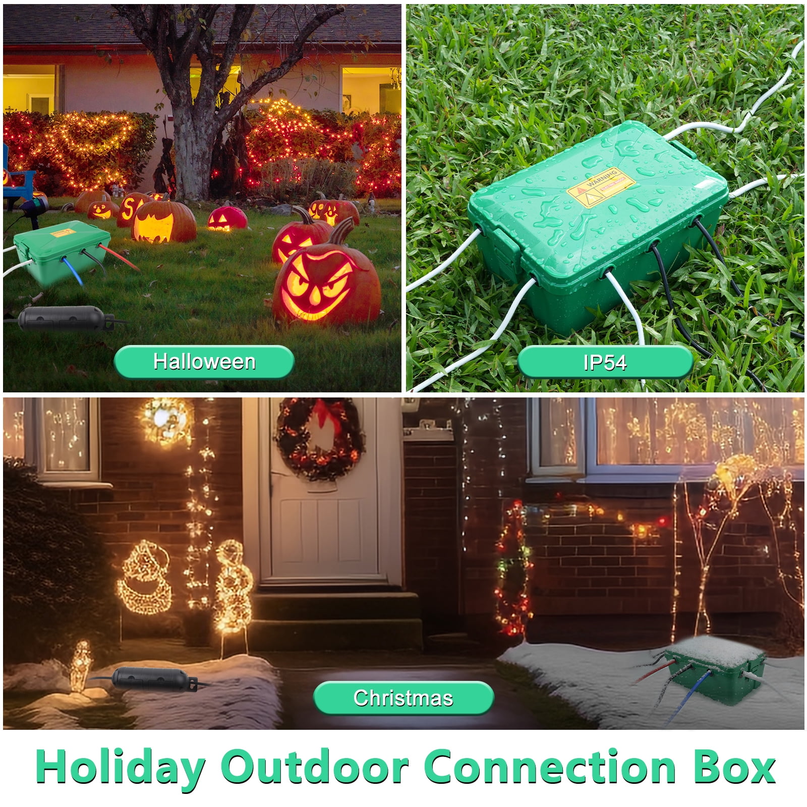 Greencycle IP54 Waterproof Electrical Box, Outdoor Weatherproof Plug Cover (12.5x8.5x5In),Extension Cord Cover for Timer, Extension Cord, Power Strip, String Light, Green,5PK