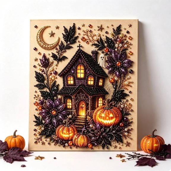 Halloween Ghost Pearl Art DIY Kit, Spooky Cute 3D Diamond Painting Crafts for Adults, Halloween Pearl Art DIY Kit, Beginner DIY Seasonal Party Gift,A