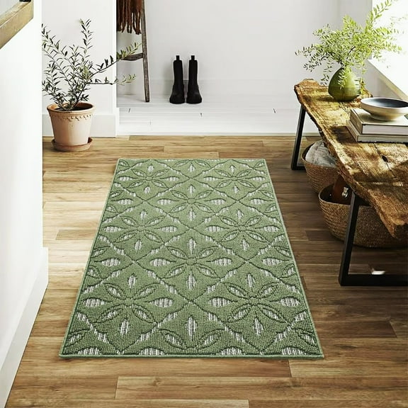 Large 36"x59" Modern Geometric Indoor Doormat – Non-Slip, Absorbent Front & Back Door Mat, Low Profile, Rubber Backing, Dirt Trapper – Washable 3'X5' Area Rug, Ideal for Entryway, Kitchen.(Green)
