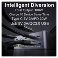 thumbnail image 3 of 100W Universal USB Charger 10 Port USB Type C PD 30W Charging Station for Tablet Pad Phone, 3 of 7