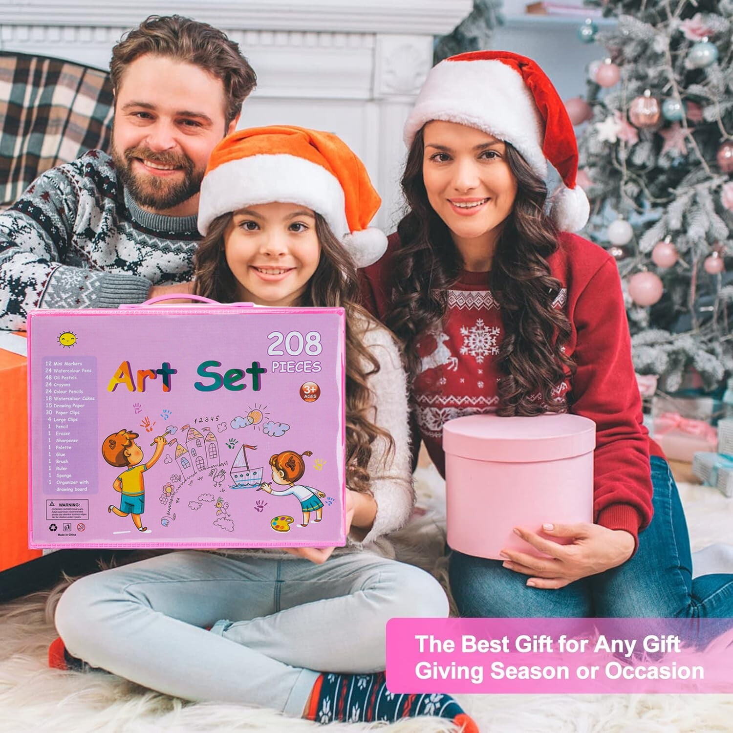 Art Supplies, 208-Piece Drawing Art Kit, Gifts for Girls Boys Teens, Art Set Crafts Case with Double Sided Trifold Easel, Includes Watercolor Pens, Oil Pastels, Crayons, Colored Pencils (Pink)