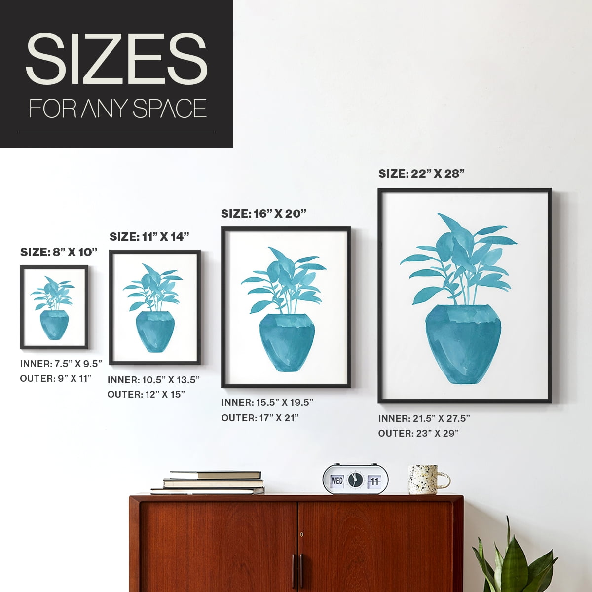 Watercolor House Plant V Framed Print in Black Solid Wood 8 x 10 Framed Print