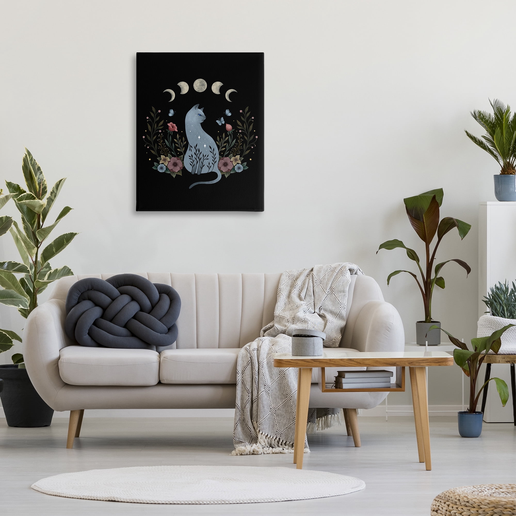 Stupell Industries Cat & Moon Phases Animals & Insects Painting Gallery Wrapped Canvas Art Print Wall Art, 30 x 40