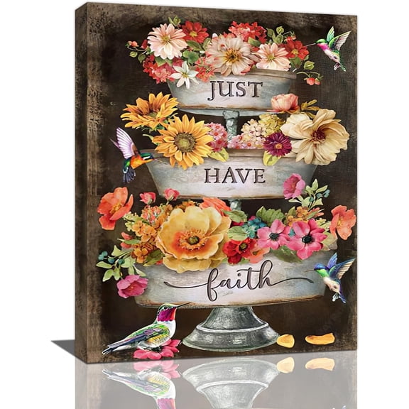 Christian Flower Wall Art Flower Market Pictures Wall Decor Hummingbird Canvas Artwork Painting Framed Modern Poster Print for Home Living room Bedroom Bathroom Office 12"X16"
