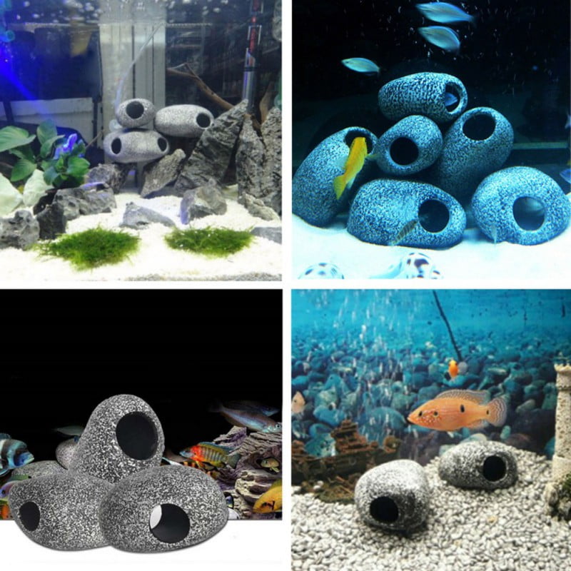 Relaxdays Aquarium Decoration 21 cm Rock Formation Gray Grey/Green Natural Look Ornament Pack of 1 Resin Stone Cave Fish Tank