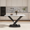 thumbnail image 3 of 55" Modern White Sintered Stone Dining Table, Seats 6, Black Metal X-Leg, Rectangular, Easy Clean, Kitchen/Dining Room, China, 3 of 12
