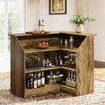 thumbnail image 6 of Finmind 4-Tier L-Shaped Bar Cabinet, Home Bar Corner Bar Unit with Stemware Racks, Reception Desk Liquor Wine Bar Table for Home Pub, Rustic Brown, 6 of 8