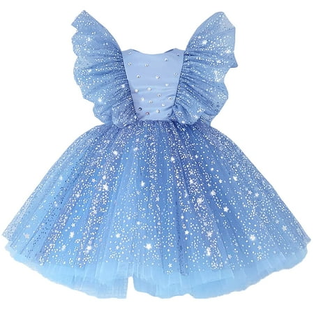 

HNXDYY Baby Girl Tutu Dress Bling Stars Printed Princess Birthday Wedding Tutu Gown #754-C Blue 2-3 Years
